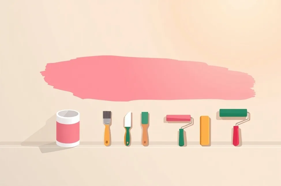 Outils de peinture disposés dans l'ordre des étapes du chantier