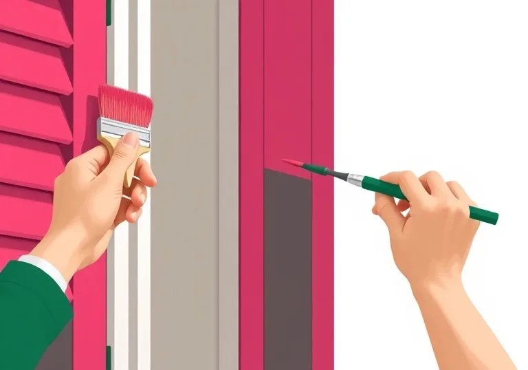 Mise en peinture au pinceau de volets et d'encadrements en bois